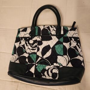VERA BRADLEY Handbag Day Off Green & Black Imperial Rose Satchel Purse EUC